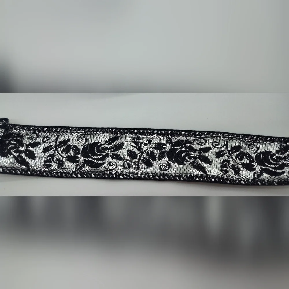 Vintage Japanese Black Silver Rose Jacquard Ribbon 1.25 Luxury Trim Two (2) Yard